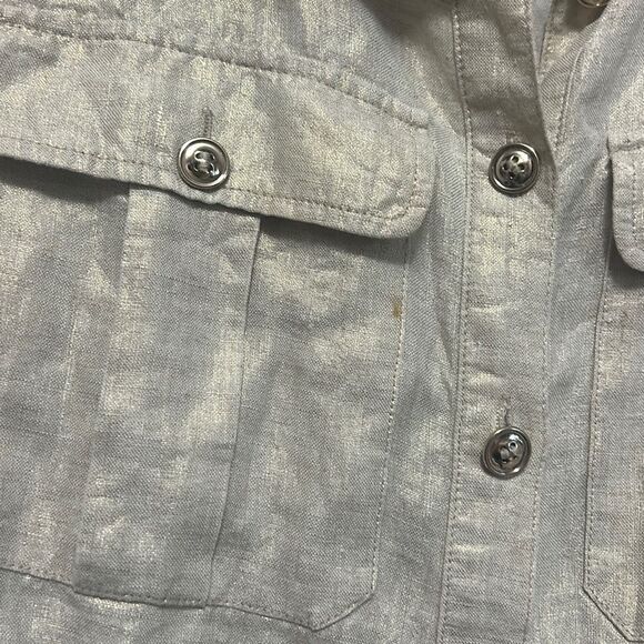 Chicos Women's Metallic Linen Blend Button Down 3/4 Sleeve Shirt Jacket - Picture 4 of 6